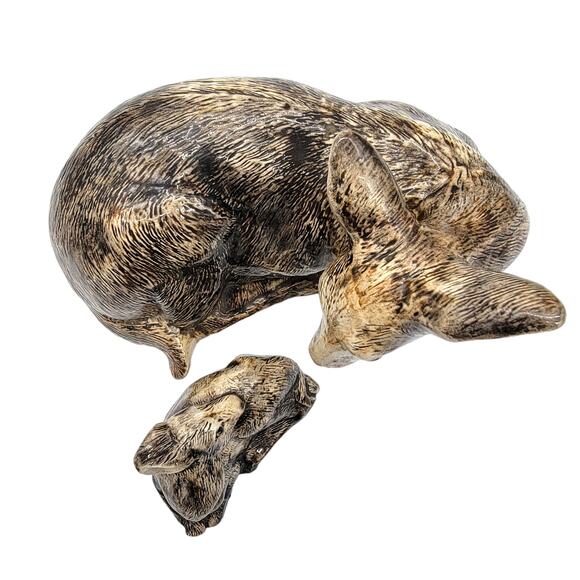 Ceramic Porcelain Mom and Baby Sitting Doe Deer and Baby Fawn Figurines - Picture 4 of 8